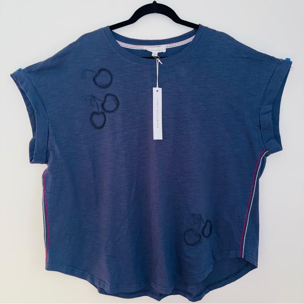Jane + Delancey Blue Embroidered Cherry Cotton Tee Size 1X New With Tags